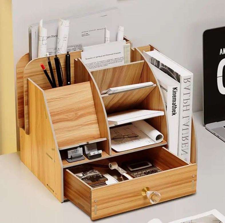 **PRE-ASSEMBLED** Wooden Desk Organiser with Cell Phone Dock and Book Compartment