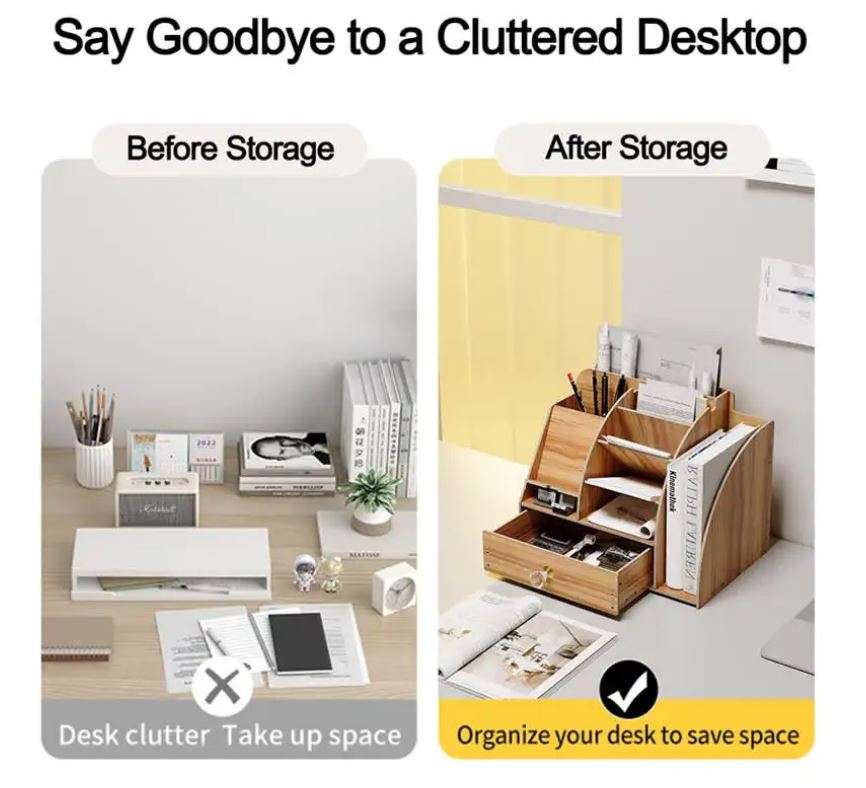 **PRE-ASSEMBLED** Wooden Desk Organiser with Cell Phone Dock and Book Compartment
