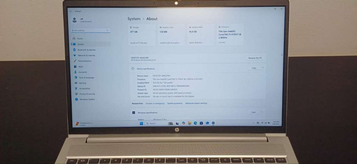 HP ProBook 450 G8 11th Gen Intel Core i5 Processor 16GB DDR4 RAM 512GB M.2 PCIe NVMe