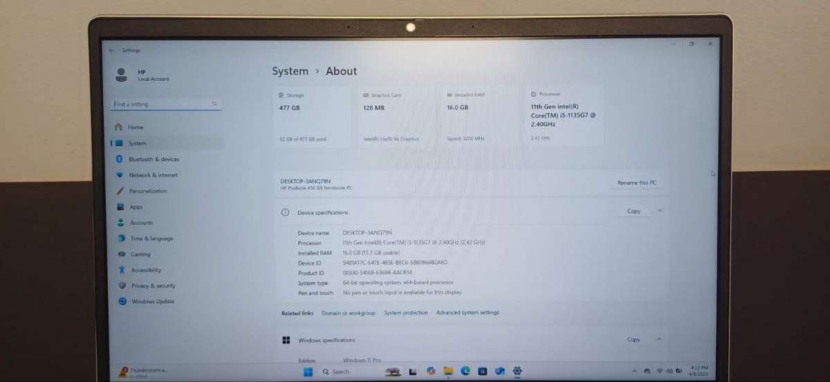 HP ProBook 450 G8 11th Gen Intel Core i5 Processor 16GB DDR4 RAM 512GB M.2 PCIe NVMe