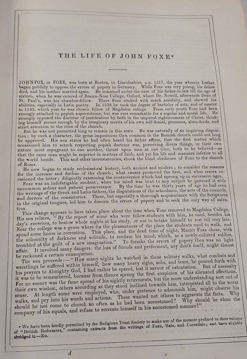 Foxe's Book of Martyrs -  around 1860