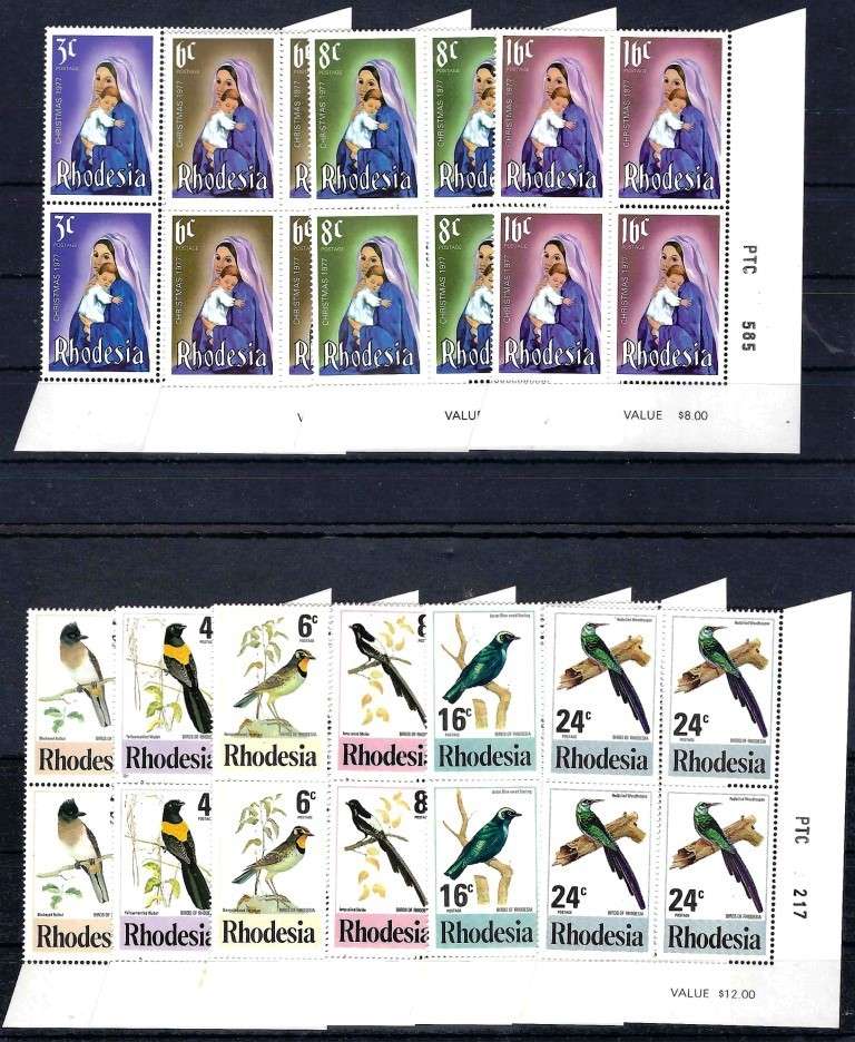 RHODESIA - MINIATURE SHEETS & CONTROLS - 1972 & 1977 - SACC 236d-238d, 300-305, 312-315
