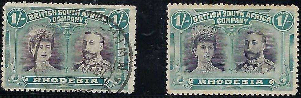 BSAC / RHODESIA - 1910 DOUBLE HEADS - 1 SHILLING - MINT & USED - SACC 152 - CV  R 1,600.00