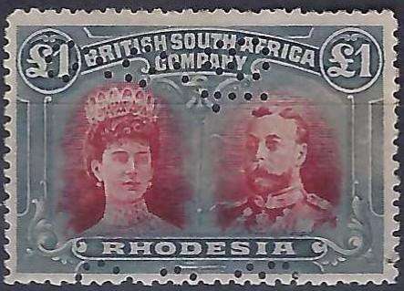 BSAC / RHODESIA - DOUBLE HEADS - 1 POUND - REVENUE USED - SCARCE