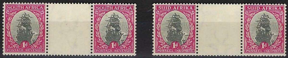 SA UNION - VERTICAL GUTTER PAIRS - SCARCE - ENGLISH & AFRIKAANS FIRST STAMPS