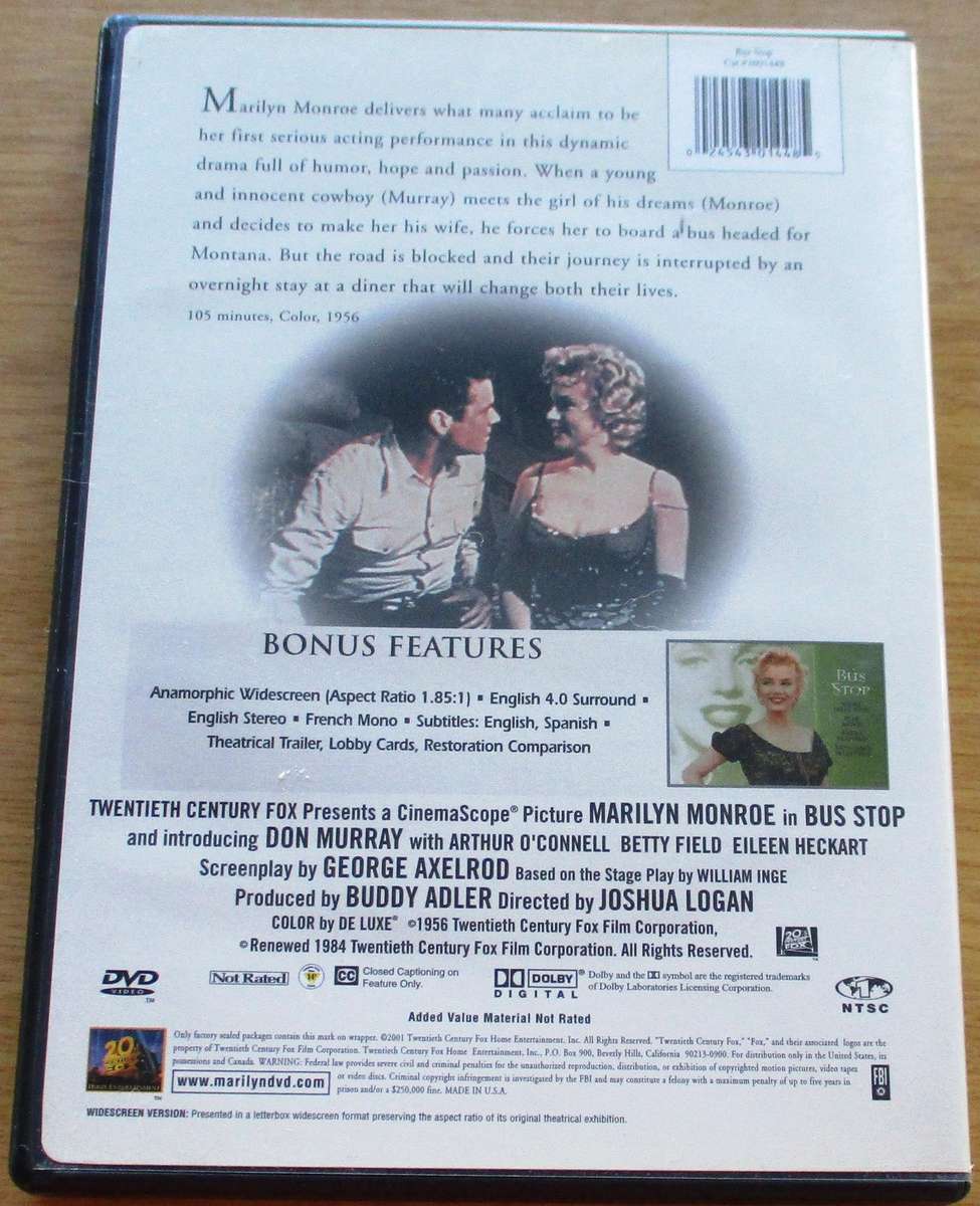 BUS STOP Marilyn Monroe DVD [BBOX 7] Region 1