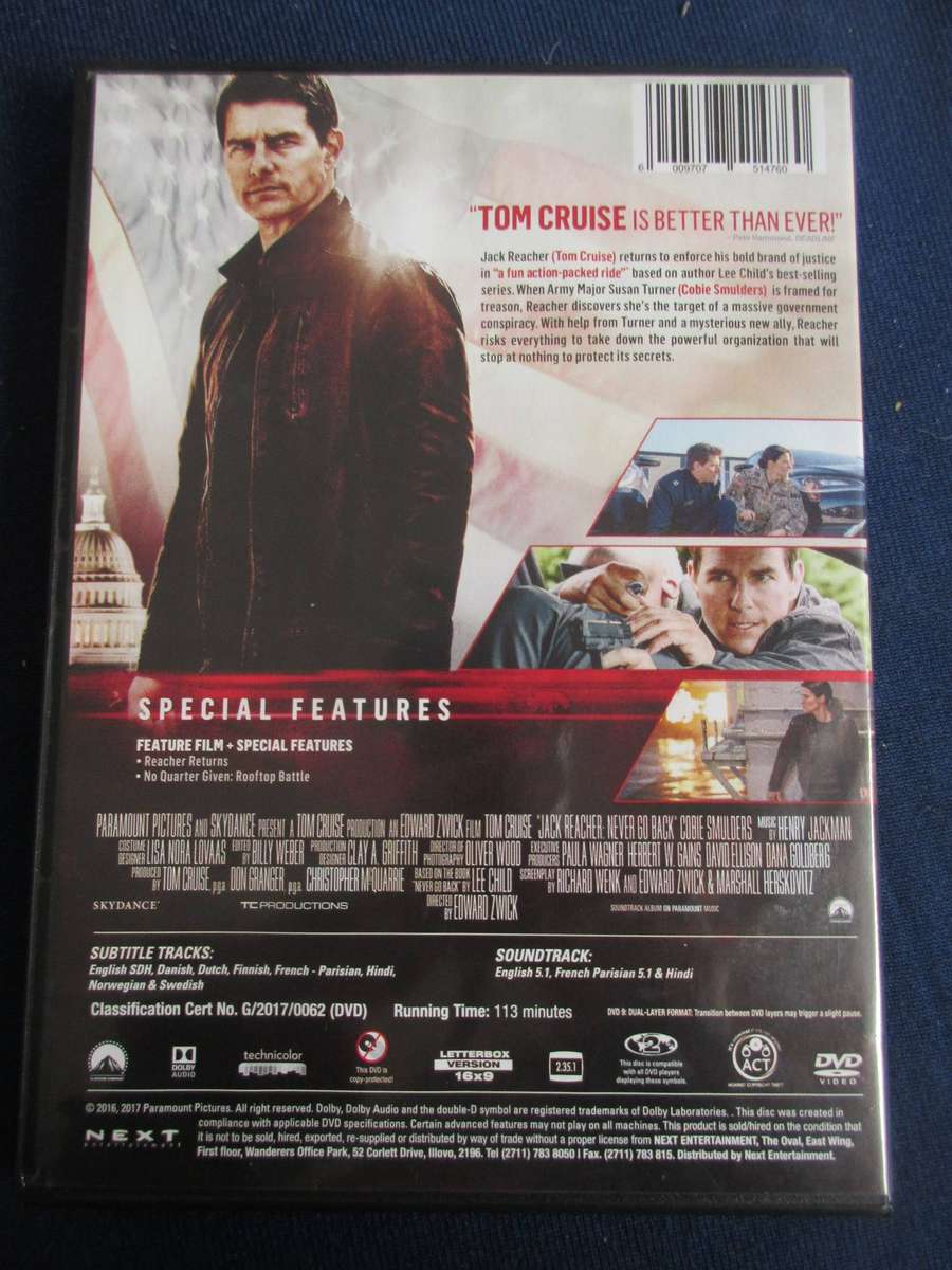 Jack Reacher Never Go Back DVD Tom Cruise [BBOX 13] Region 2