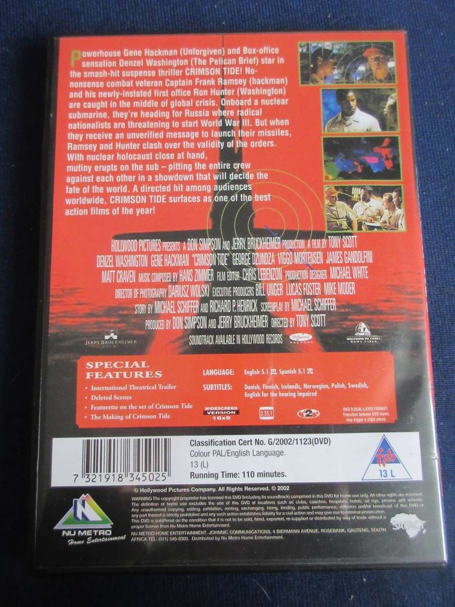 Crimson Tide Danger Runs Deep DVD Denzel Washington Gene Hackman [Box Set Shelf] Region 2
