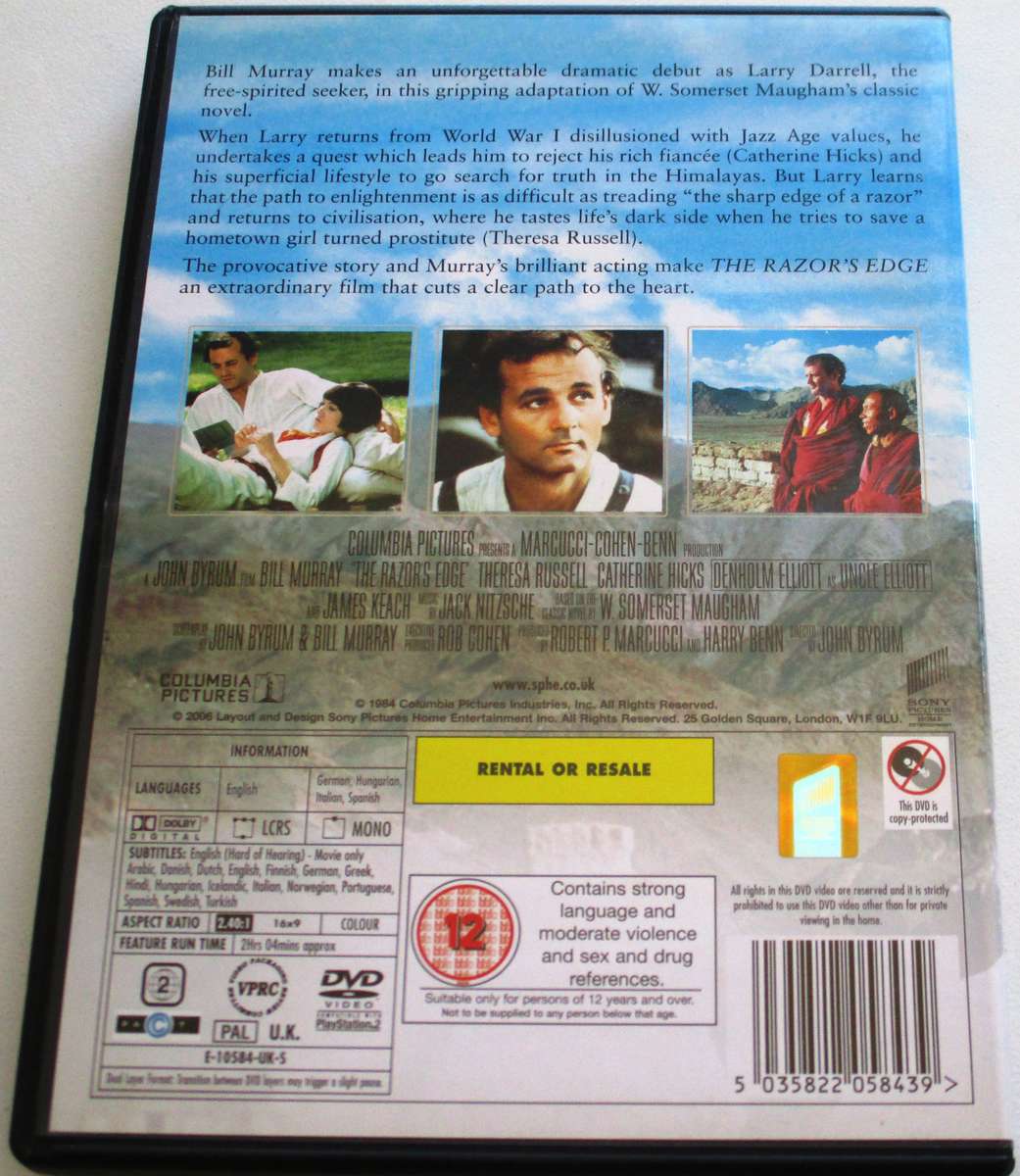 THE RAZOR'S EDGE Bill Murray DVD [BBOX 9]