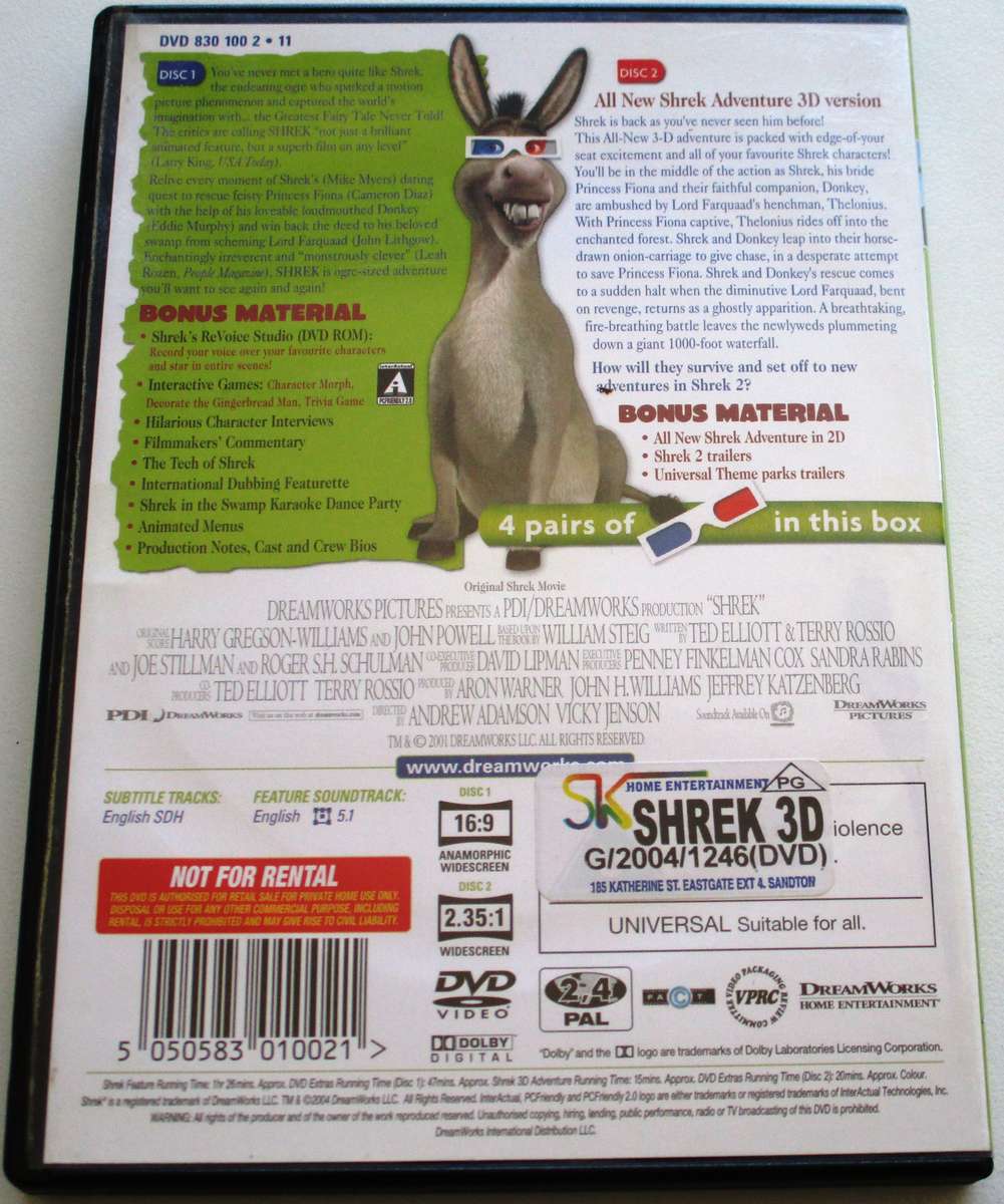 SHREK 3-D with glasses DVD [BBOX 8]