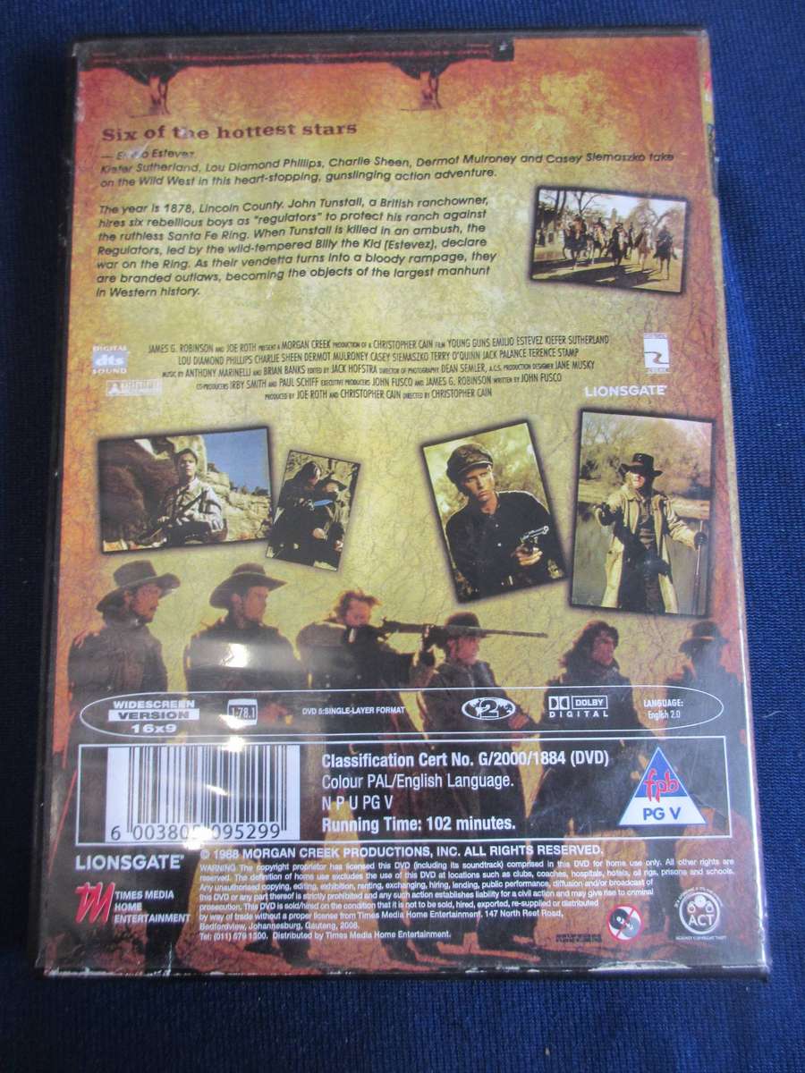 Young Guns DVD Emilio Estevez Charlie Sheen [BBOX 4] Region 2
