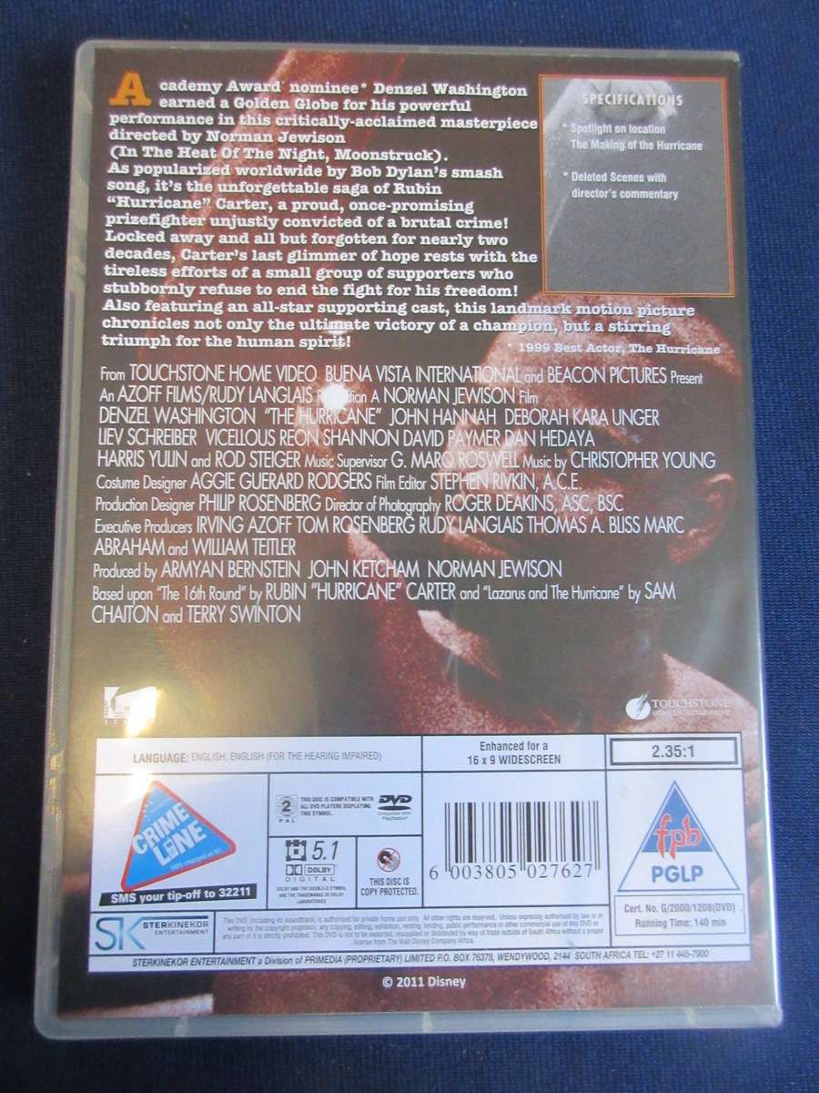 The Hurricane DVD Denzel Washington [BBOX 1] Region 2