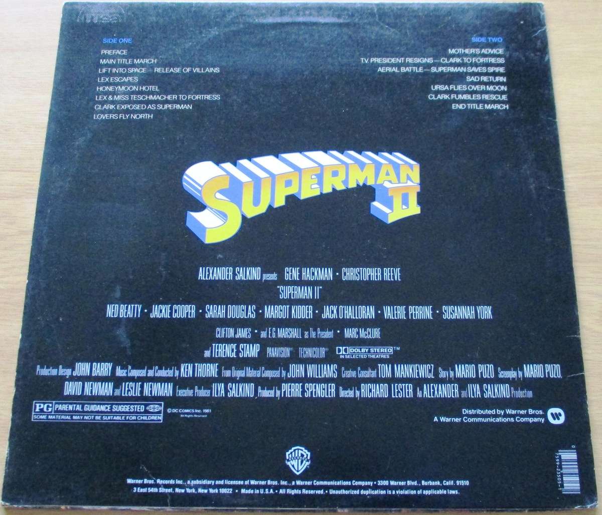 SUPERMAN II LP VINYL RECORD Specially Etched