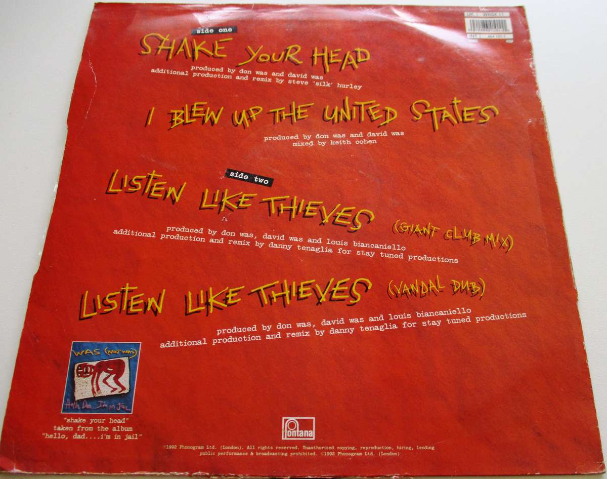 WAS (NOT WAS) Shake Your Head 12" Maxi Single VINYL Record