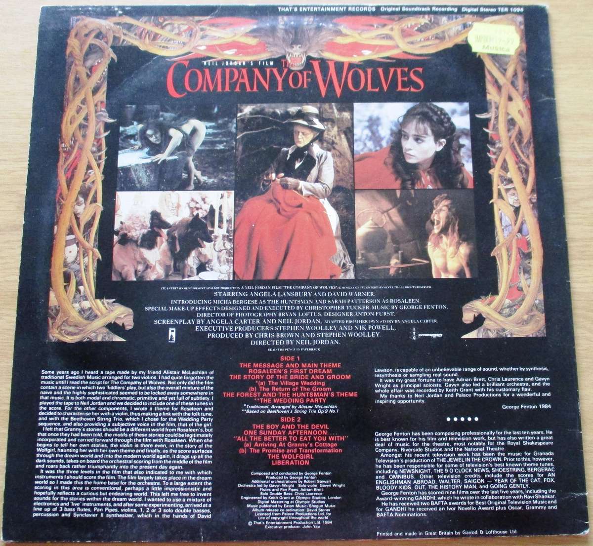 THE COMPANY OF WOLVES O.S.T. LP VINYL Record