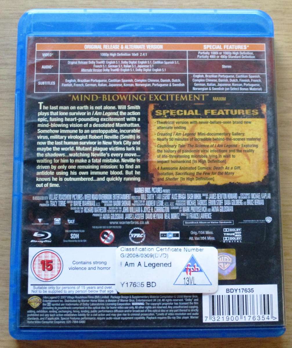 I AM LEGEND Will Smith BLU RAY