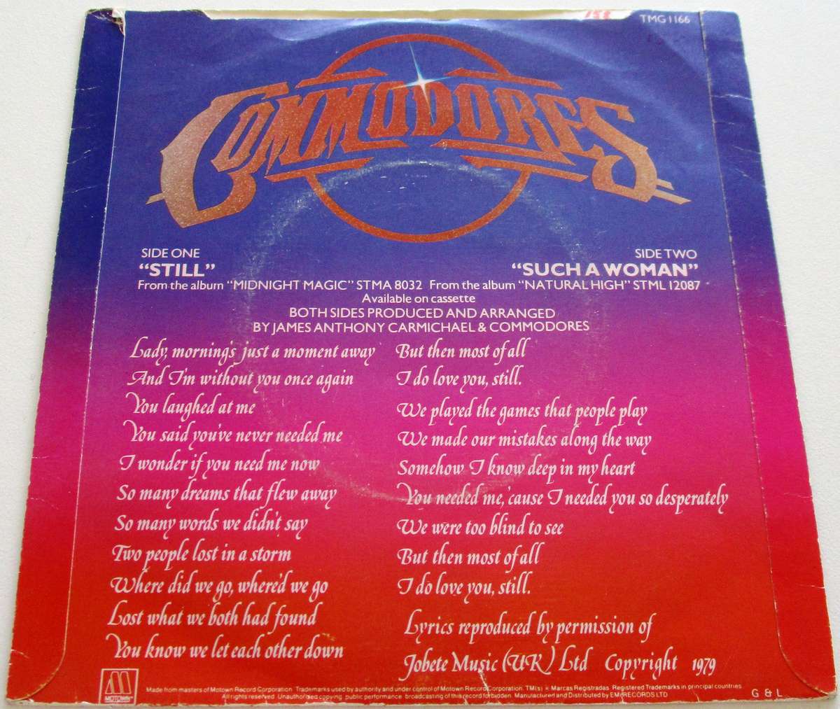 COMODORES Still 7` Single VINYL Record
