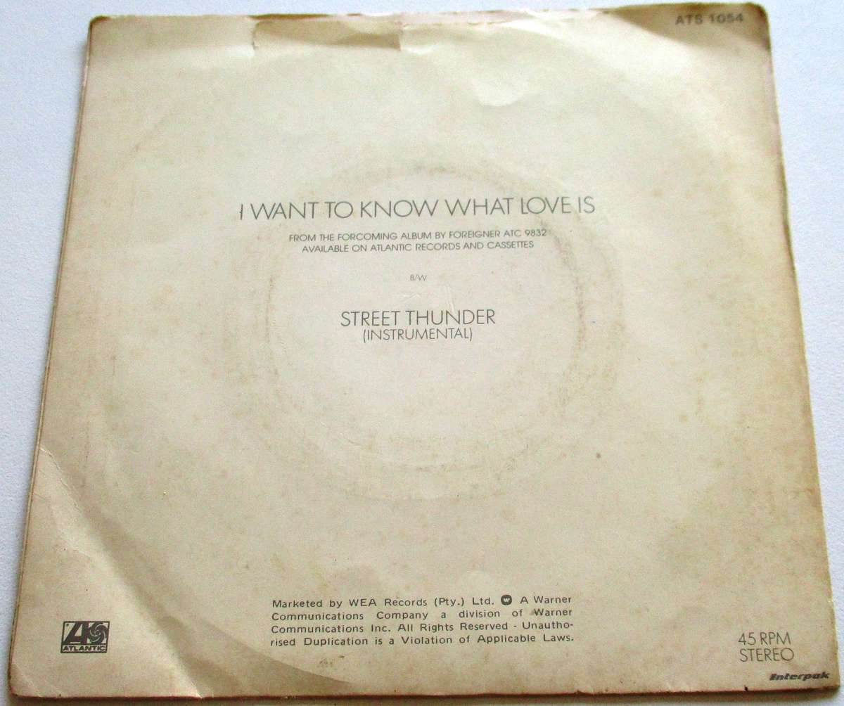 FOREIGNER I Want to Know what Love is 7` Single VINYL Record