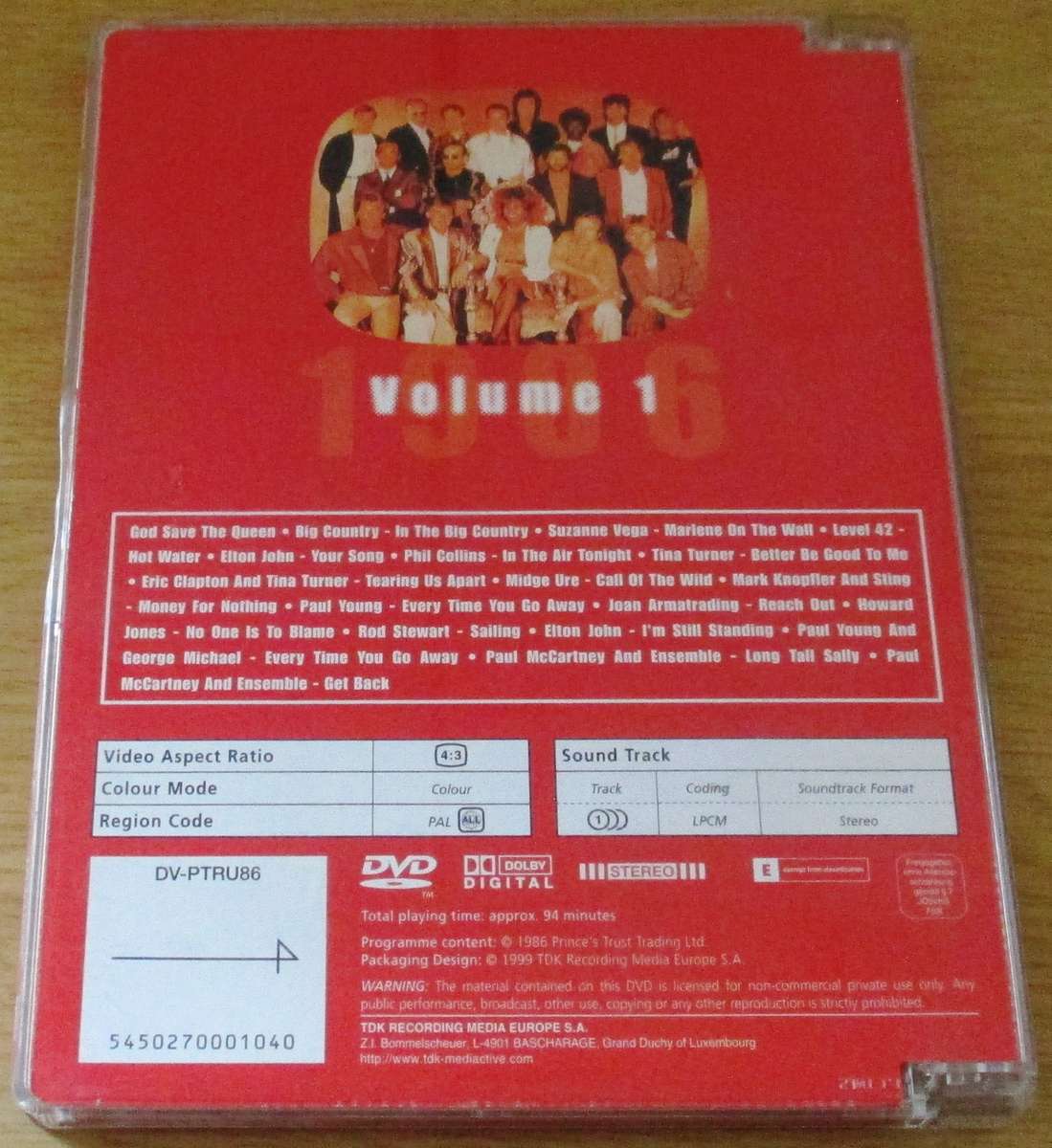 PRINCE'S TRUST ROCK GALA VOLUME 1 DVD Big Country Level 42 Phil Collins Elton John