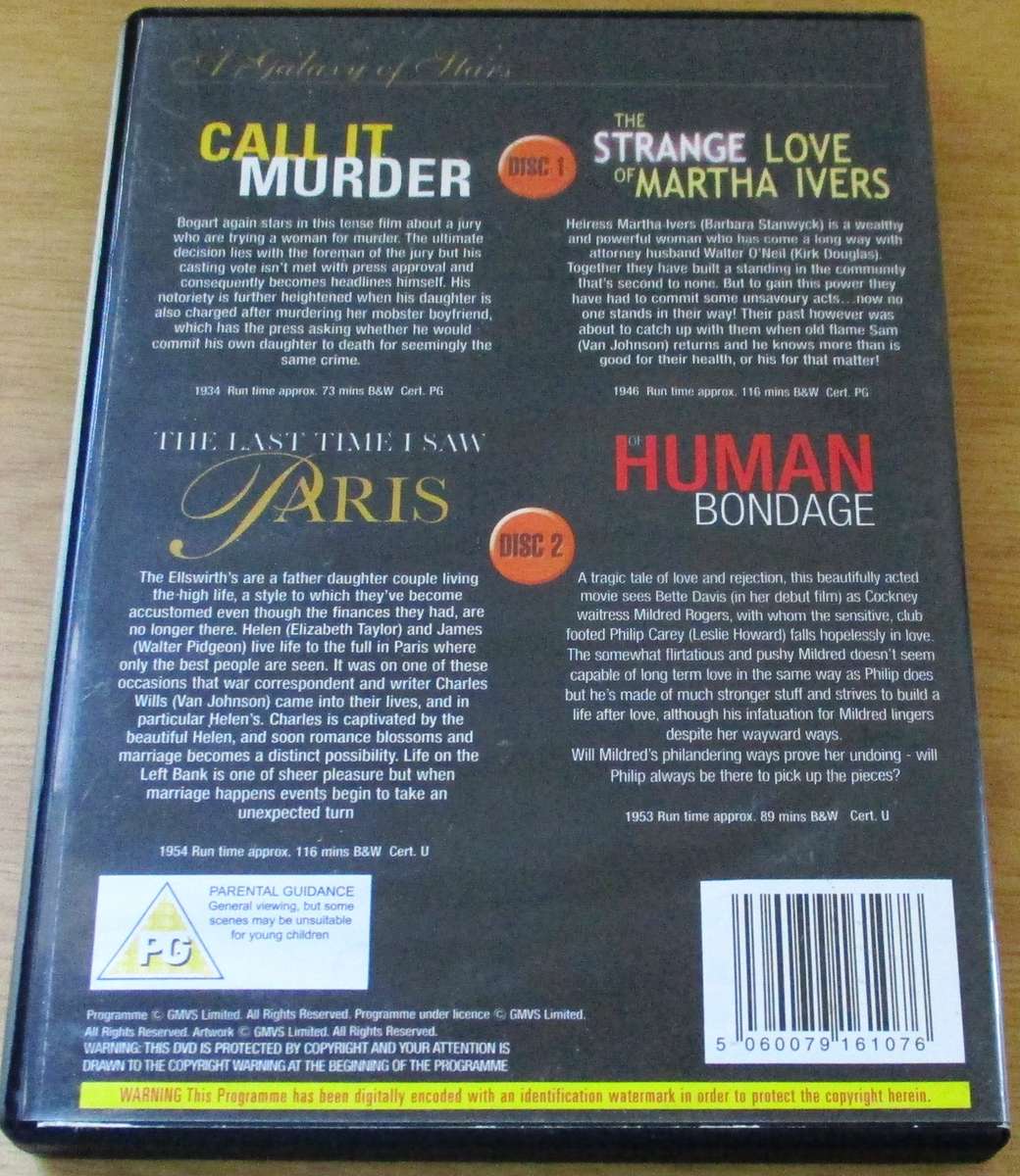THE LAST TIME I SAW PARIS+HUMAN BONDAGE+THE STRANGE LOVE MARTHA IVERS+CALL IT MURDER [Box Set Shelf]