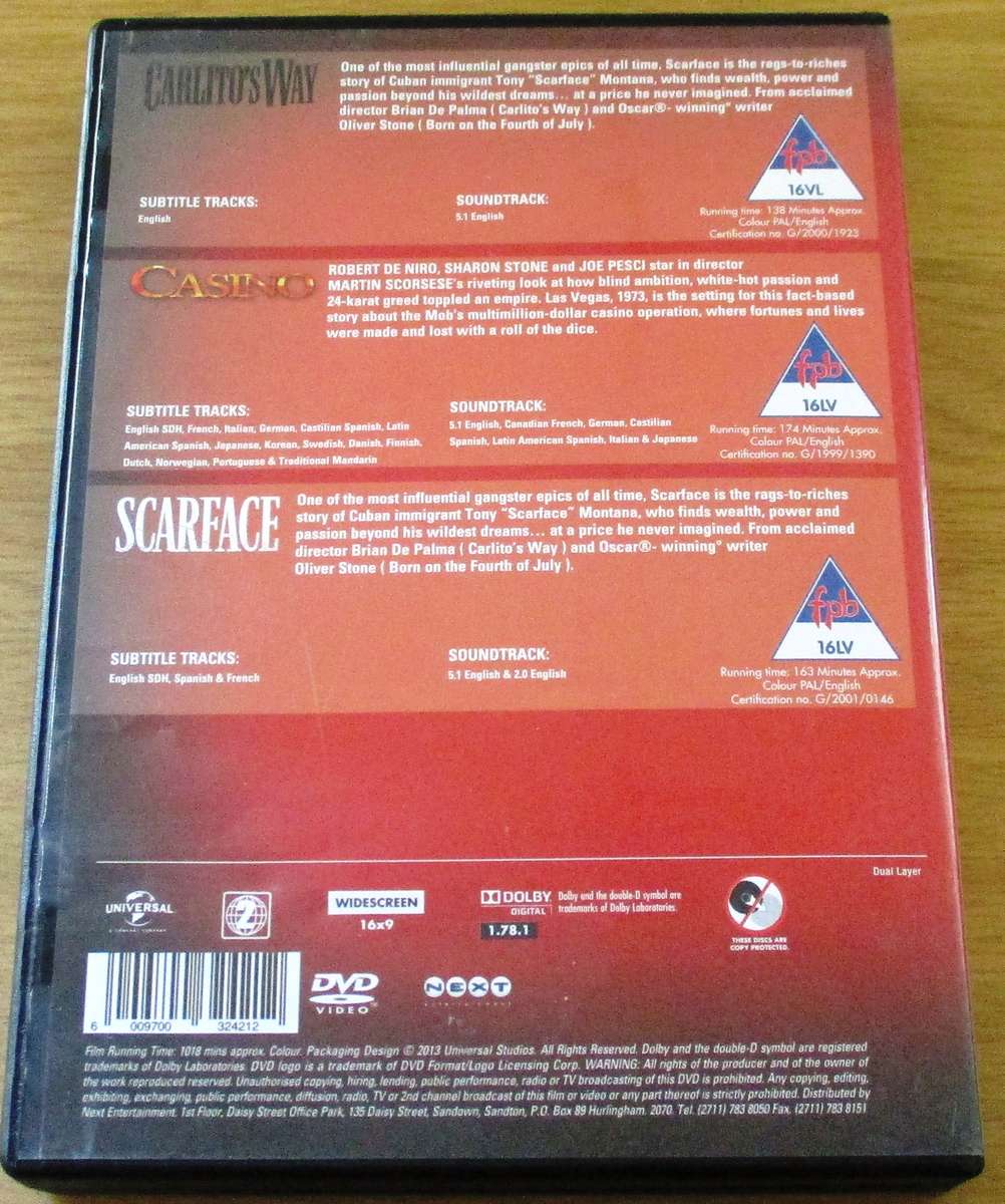 SCARFACE + CARLITO'S WAY + CASINO 3xDVD [Box Set Shelf]