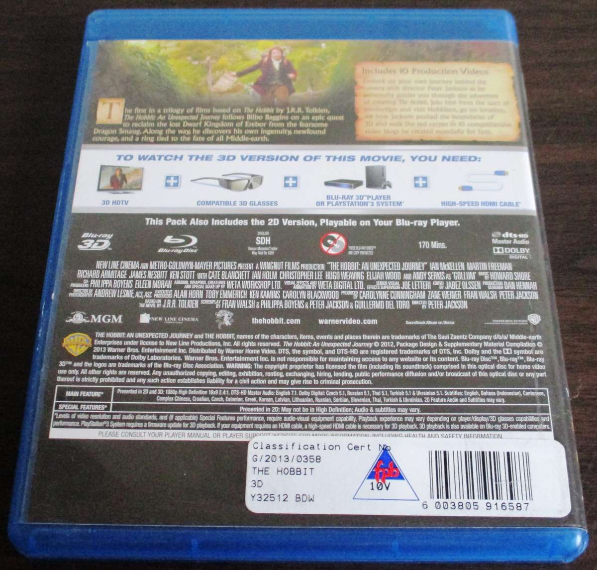 THE HOBBIT An Unexpected Journey 3D BLU RAY 4 Disc 3D + BLU RAY [BLU RAY SHELF]