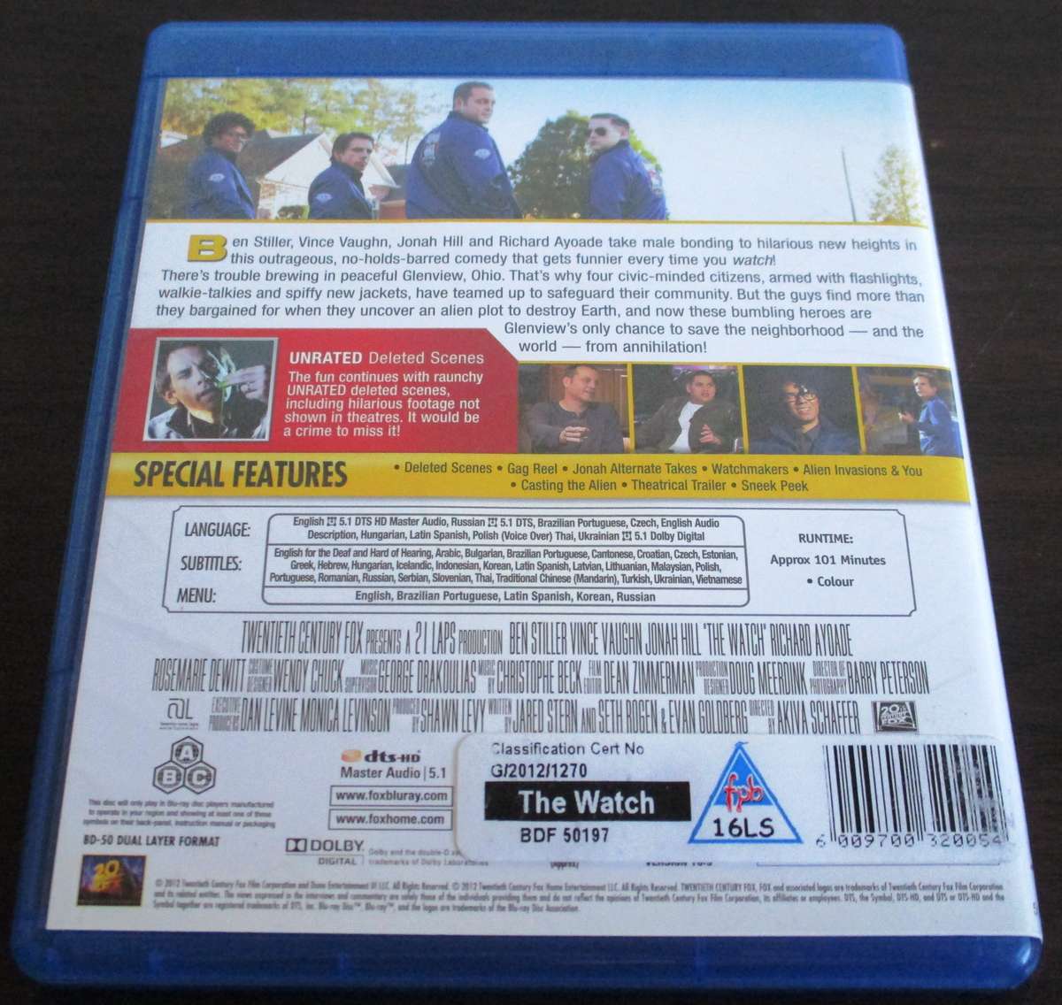 THE WATCH BLU RAY Ben Stiller Vince Vaughn Jonah Hill [BLU RAY SHELF]