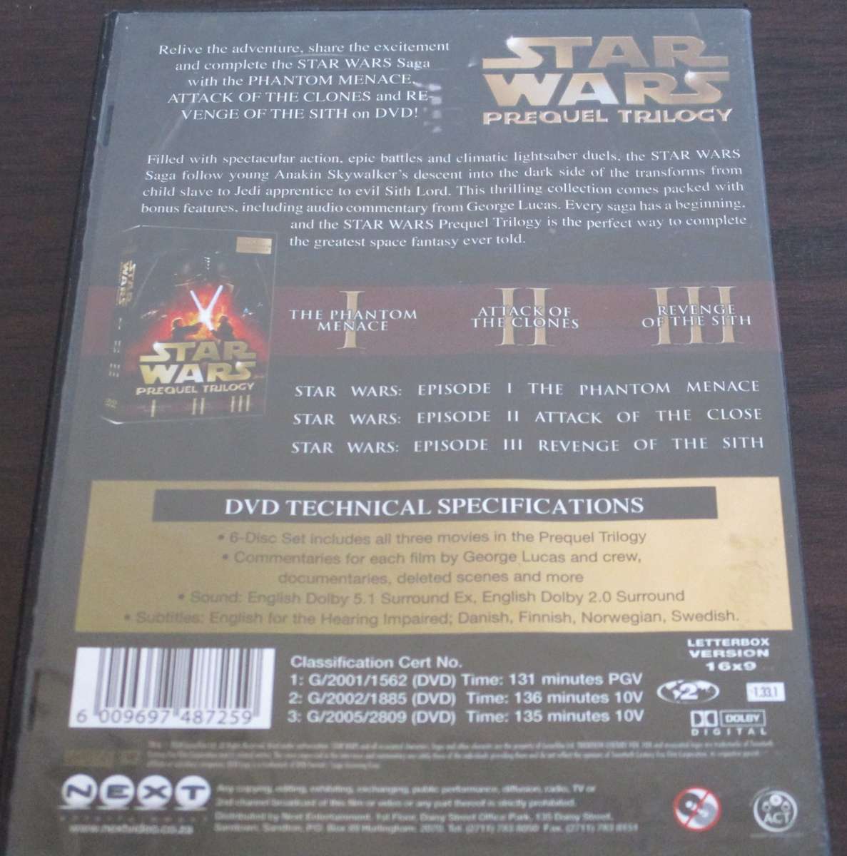 STAR WARS Prequel Trilogy Phantom Menace + Attack of the Clones + Revenge of Sith 3xDVD  [BBOX 5]
