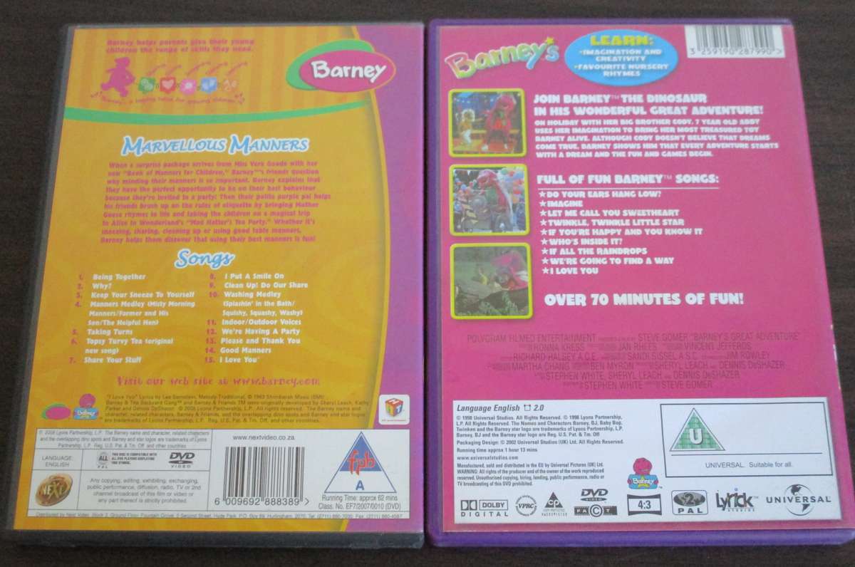 BARNEY'S GREAT ADVENTURE THE MOVIE + MARVELLOUS MANNERS DVD [BBOX 7]