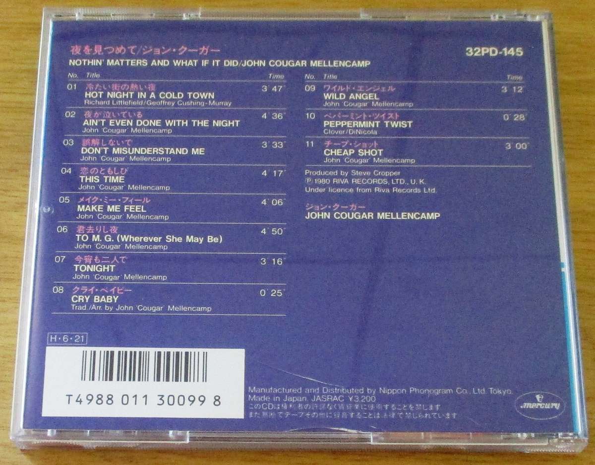 JOHN COUGAR MELLENCAMP Nothin' Matters and What if it did CD [Gx27]