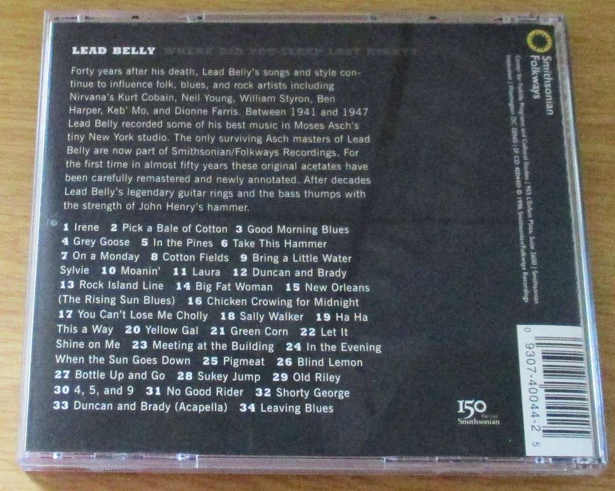 LEAD BELLY Where Did You Sleep Last Night CD [Gx21]