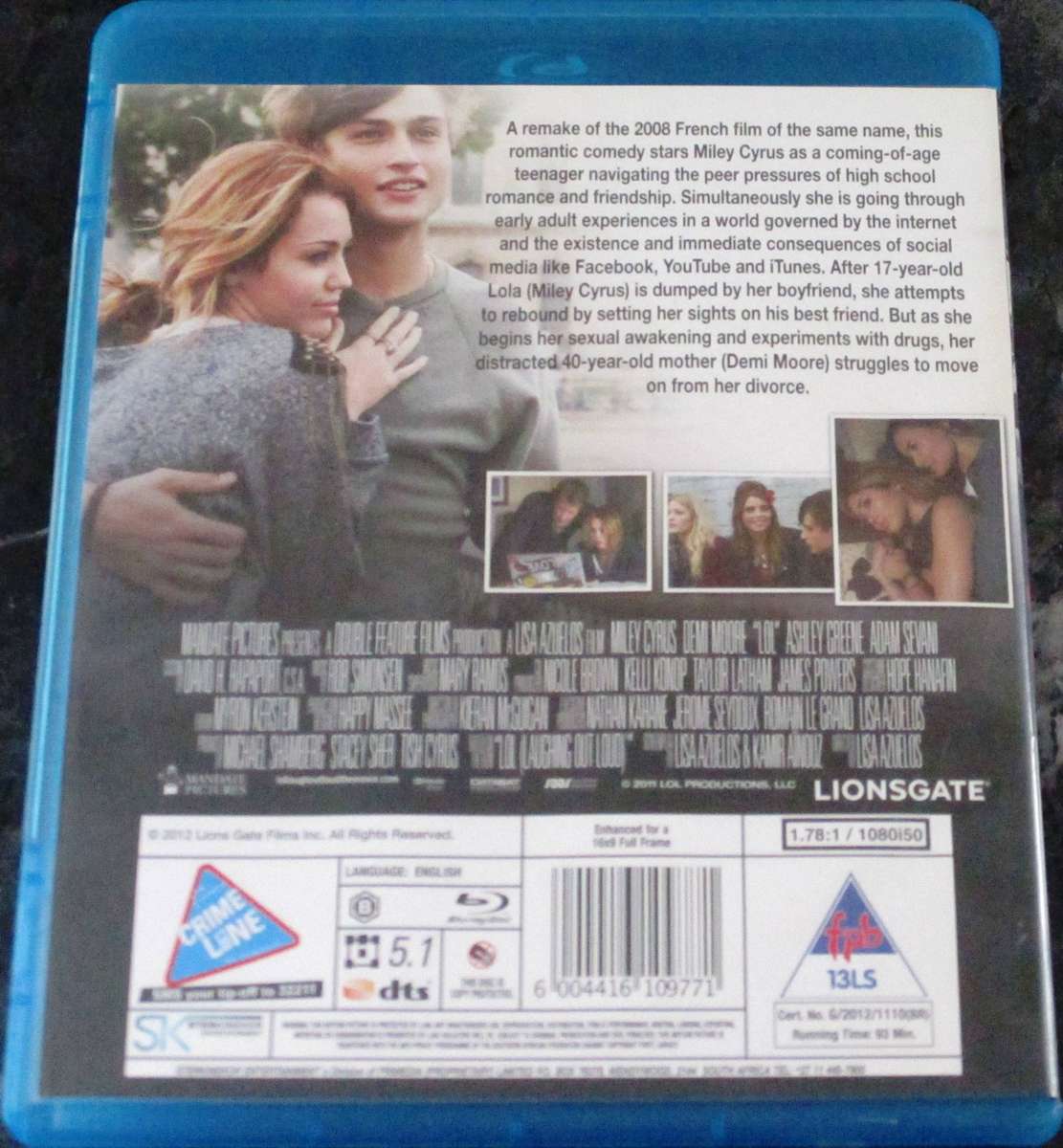 LOL BLU RAY Demi Moore Miley Cyrus