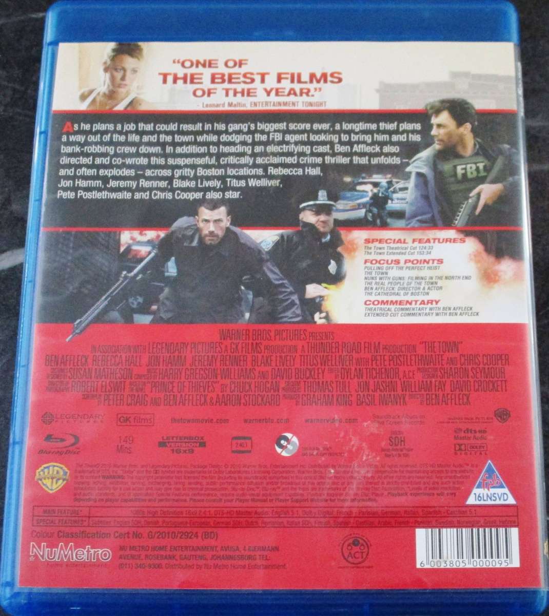 THE TOWN BLU RAY Ben Affleck