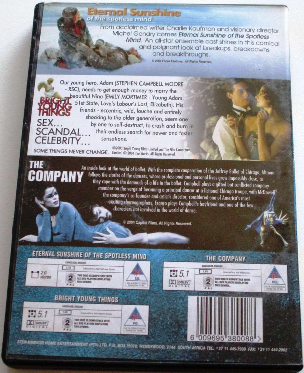 ETERNAL SUNSHINE OF THE SPOTLESS MIND + BRIGHT YOUNG THINGS + THE COMPANY 3xDVD  [Box Set shelf]