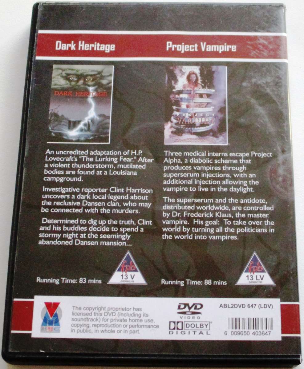 HORROR COLLECTION 1: DARK HERITAGE + PROJECT VAMPIRE 2xDVD  [Box Set shelf]