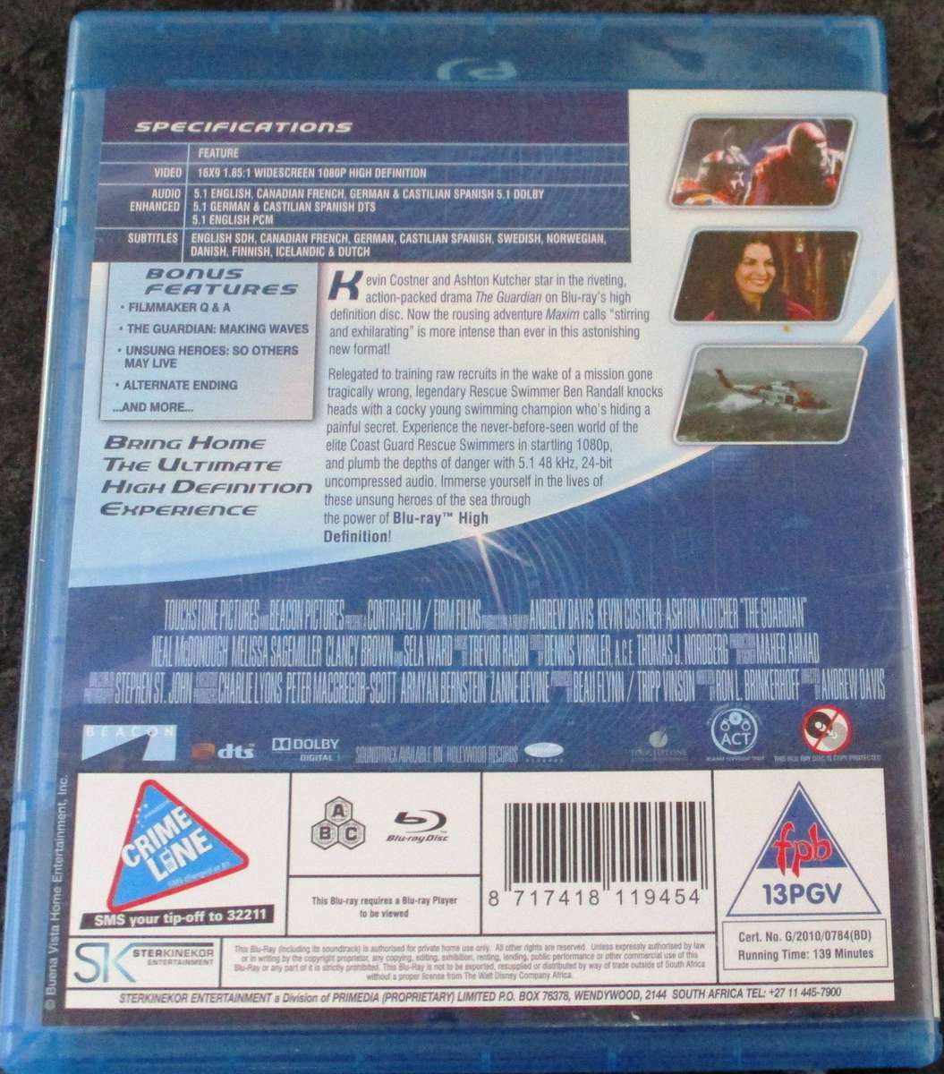 THE GUARDIAN BLU RAY Kevin Costner Ashton Kutchner