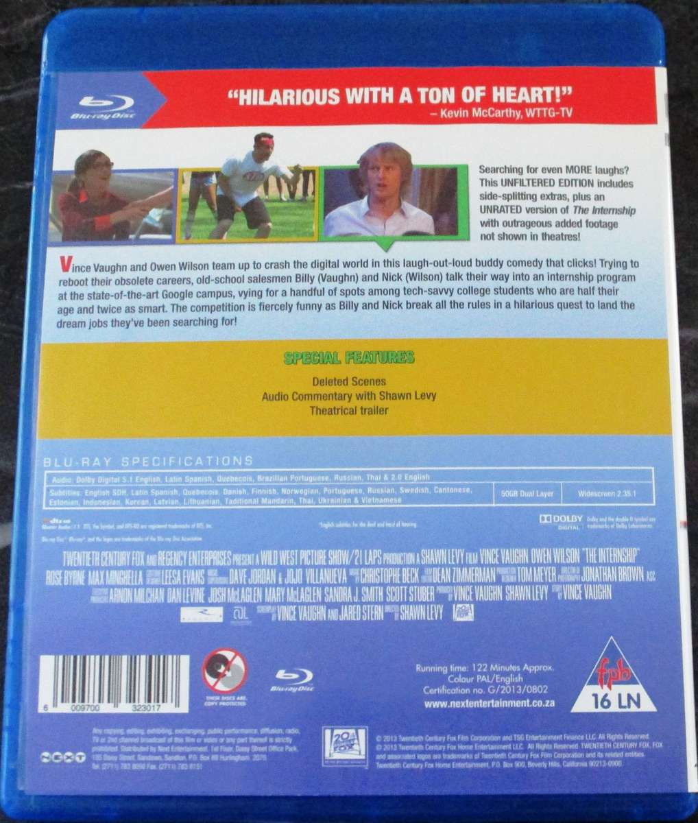 THE INTERNSHIP BLU RAY Vince Vaughn Owen Wilson