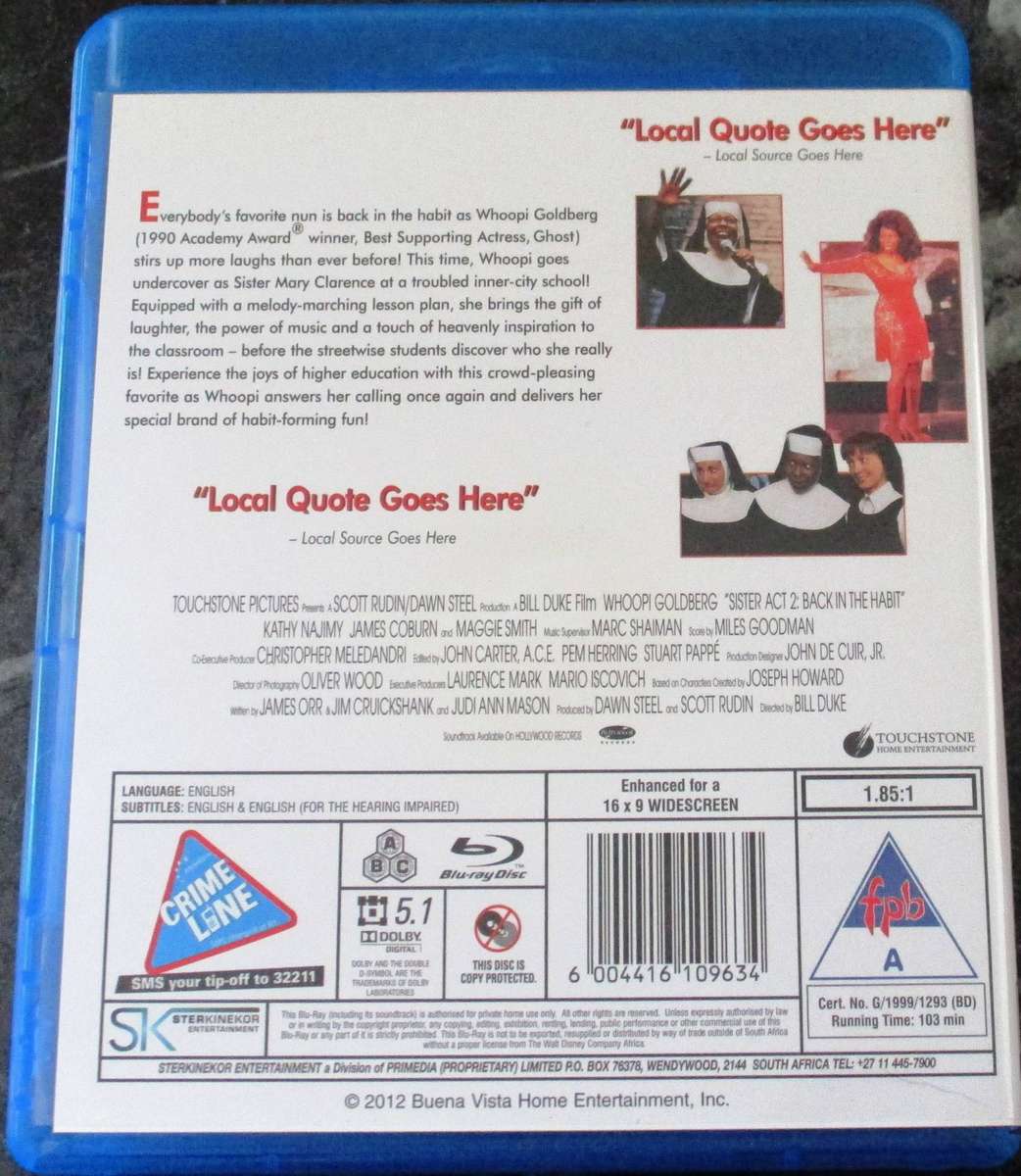 SISTER ACT 2: Back to the Habit BLU RAY Whoopi Goldberg
