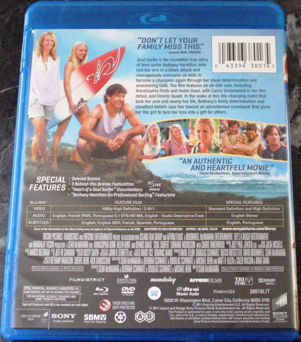 SOUL SURFER BLU RAY + DVD Combo Helen Hunt Dennis Quaid