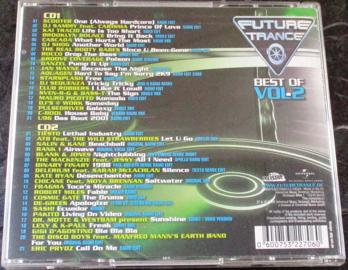 FUTURE TRANCE Best of Vol.2 2xCD [G X 40] Scooter tiesto Robert Miles
