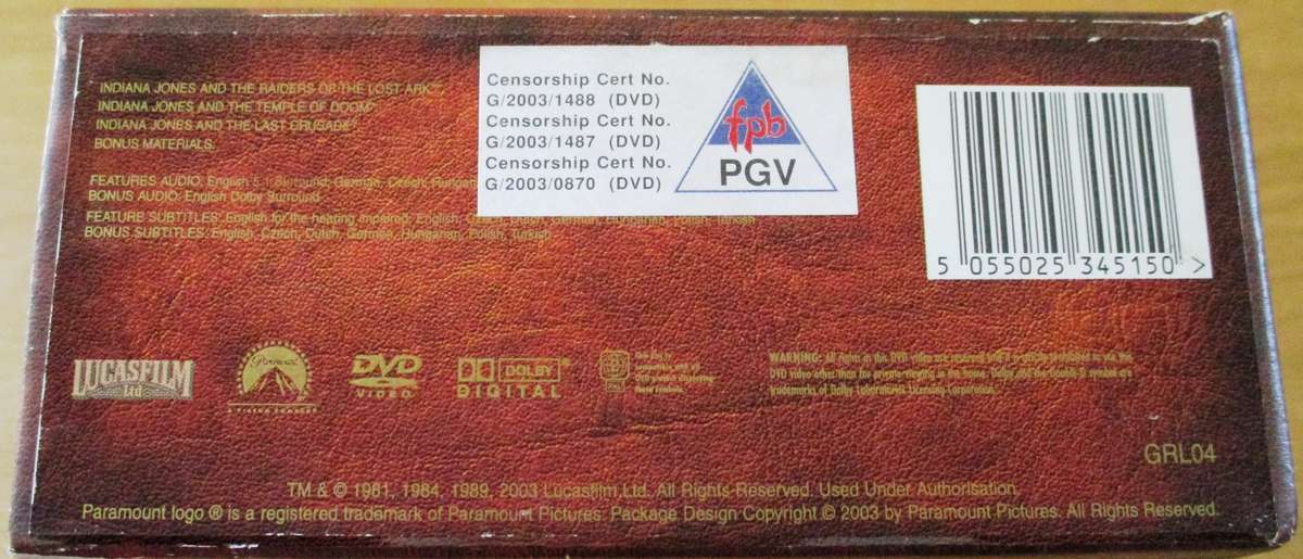 THE ADVENTURES OF INDIANA JONES The Complete DVD Movie Collection 4xDVD BOX SET [Box Set shelf]