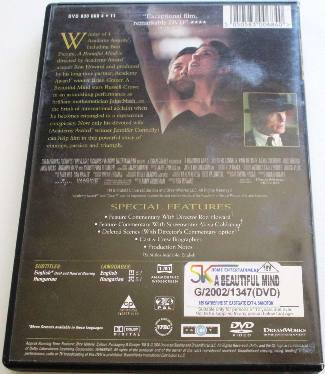 A BEAUTIFUL MIND Russell Crowe DVD  [BBOX 5]