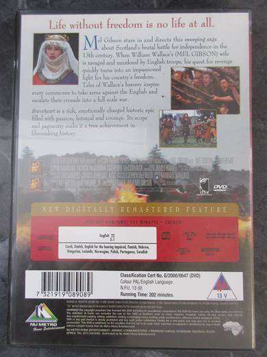 BRAVEHEART DVD Mel Gibson [DVD BBOX 4] Region 2