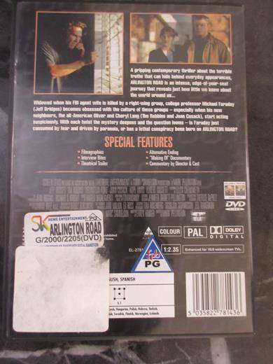 ARLINGTON ROAD DVD Jeff Bridges Tim Robbins [BBOX 8] Region 1