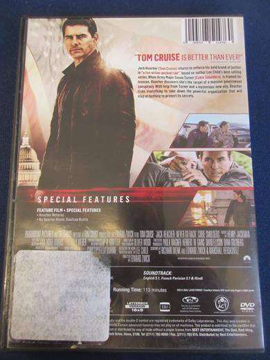 JACK REACHER Never Go Back DVD Tom Cruise [BBOX 11] REGION 2