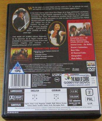 THE MASK OF ZORRO Anthony Hopkins Antonio Banderas DVD  [BBOX 6]