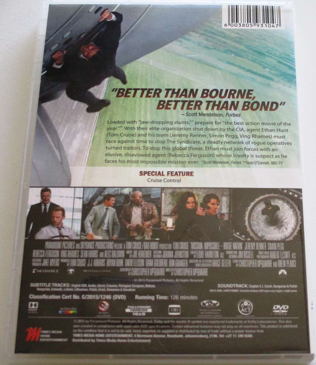 MISSION IMPOSSIBLE Rogue Nation Tom Cruise DVD [BBOX 3]