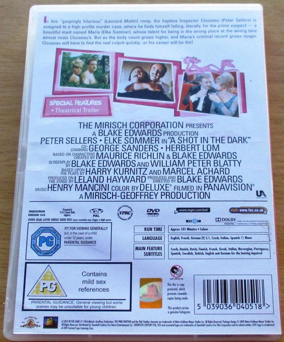 A SHOT IN THE DARK Peter Sellers Pink Panther [BBOX 4] Region 2