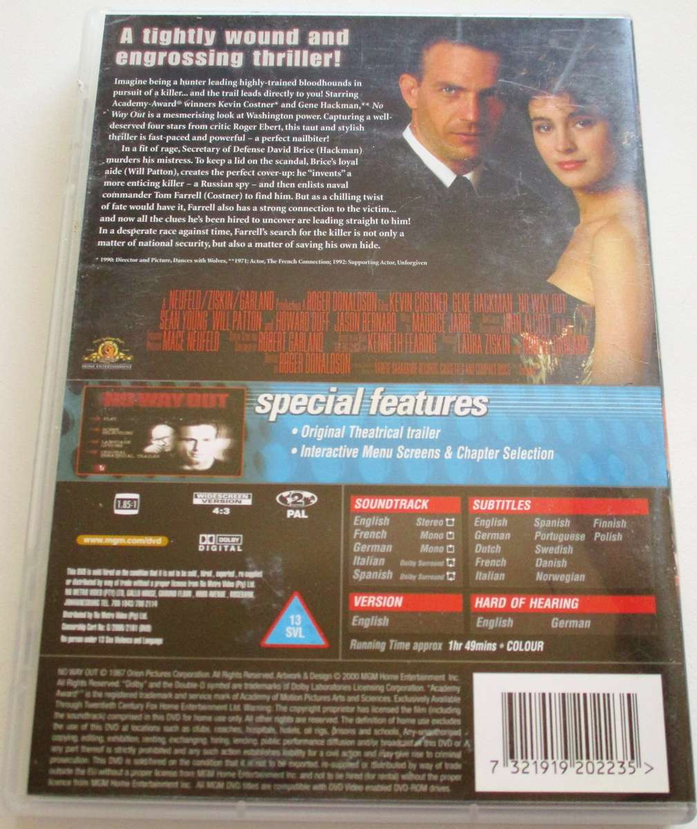 NO WAY OUT Kevin Costner Gene Hackman DVD [BBOX 13]