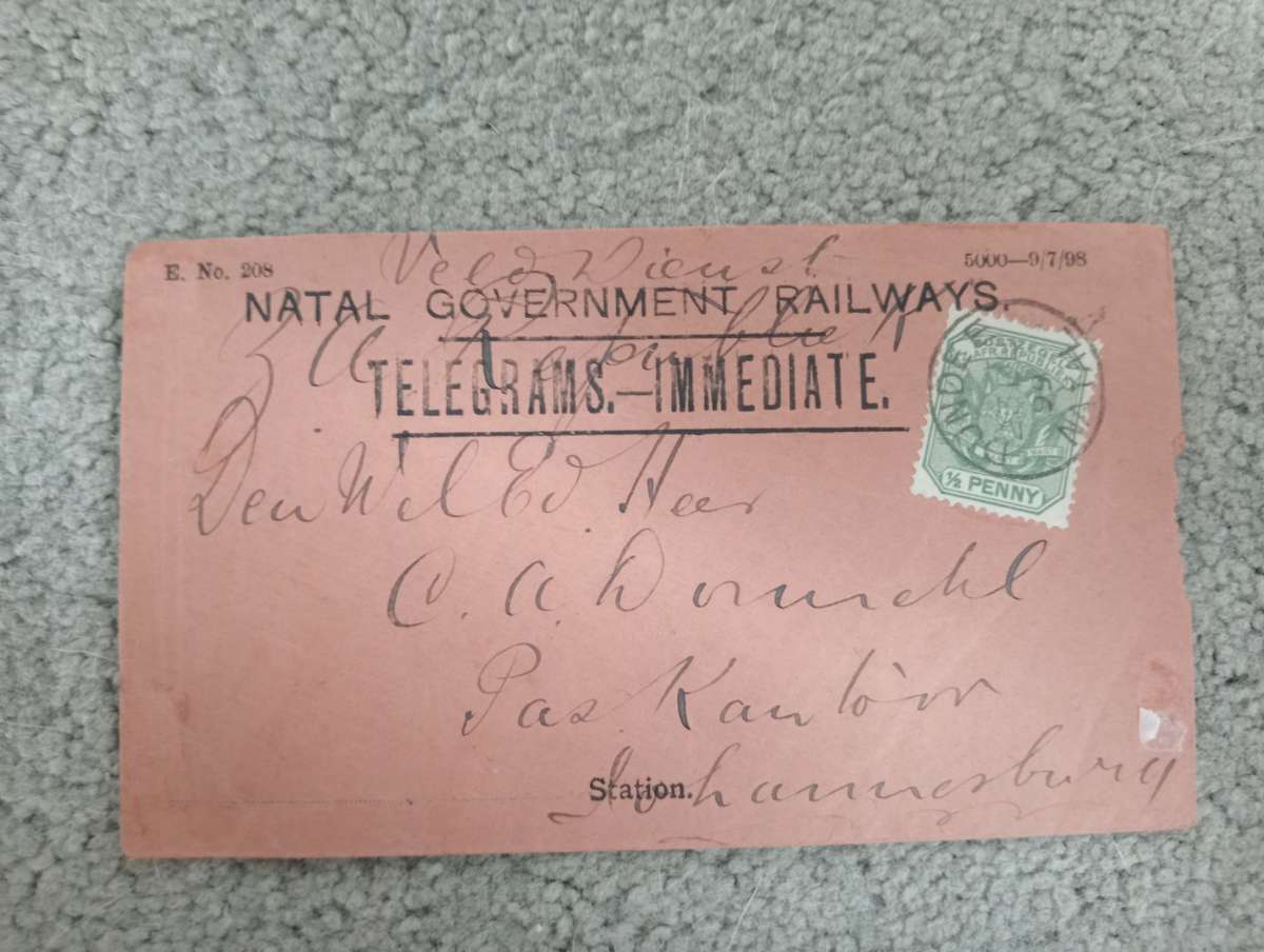 TRANSVAAL-LOVELY SCARCE COVER " NATAL GOVERNMENT RAILWAYS USED DUNDEE NATAL " SEE BELOW